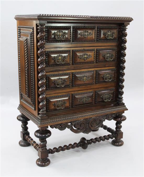 An Indo-Portuguese hardwood chest on stand, W.3ft D.1ft 8in. H.4ft